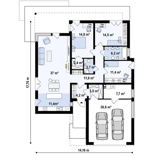 Rzut parteru POW. 163,8 m²