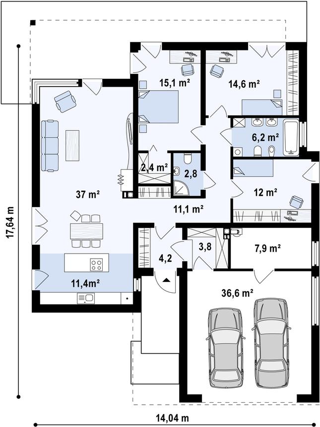 Rzut parteru POW. 163,8 m²