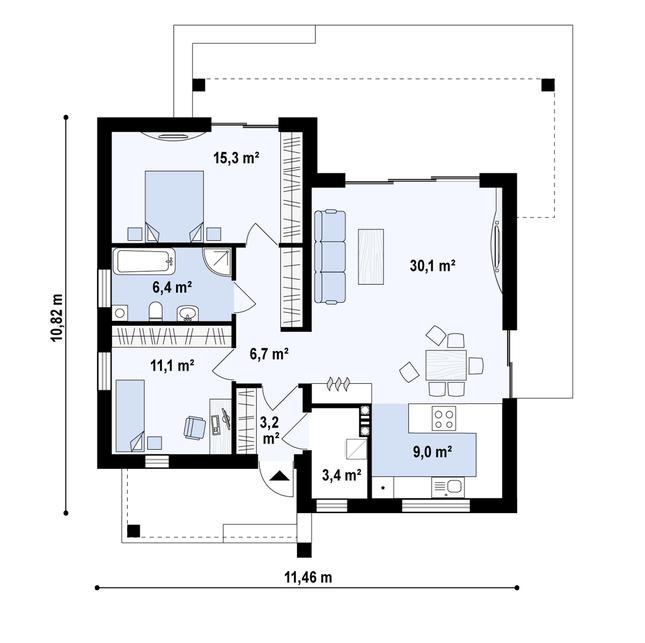 Rzut parteru POW. 85,2 m²