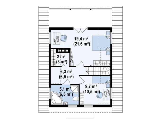 Rzut poddasza POW. 53,5 m²