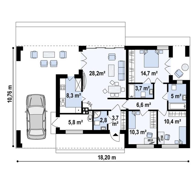 Rzut parteru POW. 99,4 m²