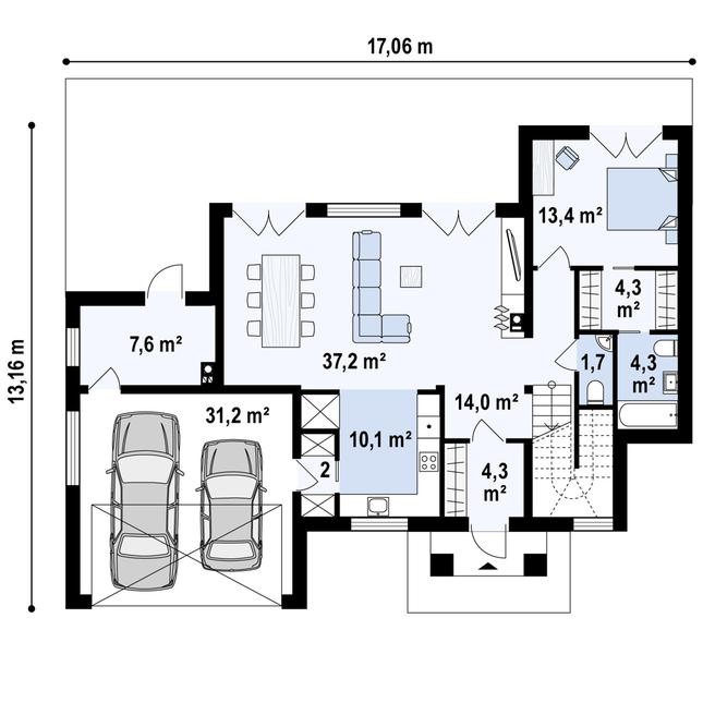 Rzut parteru POW. 130,3 m²