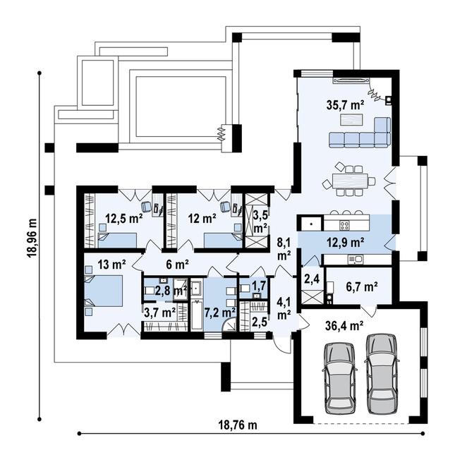 Rzut parteru POW. 170,9 m²
