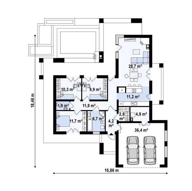 Rzut parteru POW. 140,3 m²