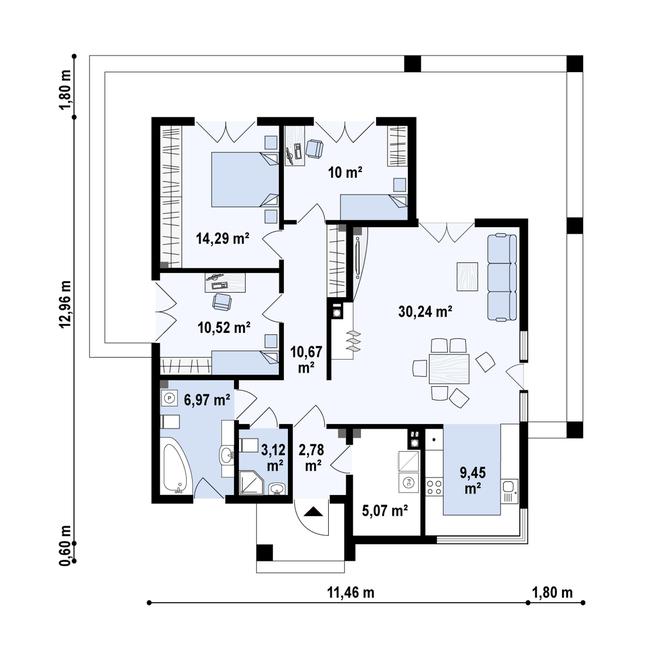 Rzut parteru POW. 103,1 m²