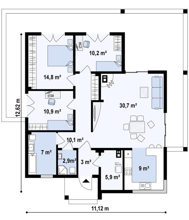 Rzut parteru POW. 104,9 m²