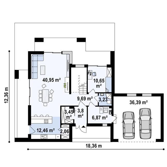 Rzut parteru POW. 129,6 m²