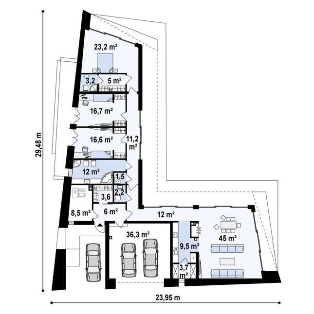 Rzut parteru POW. 215,9 m²