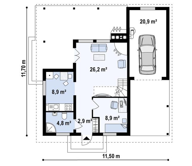 Rzut parteru POW. 76,4 m²