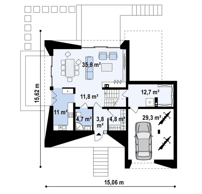 Rzut parteru POW. 114,0 m²