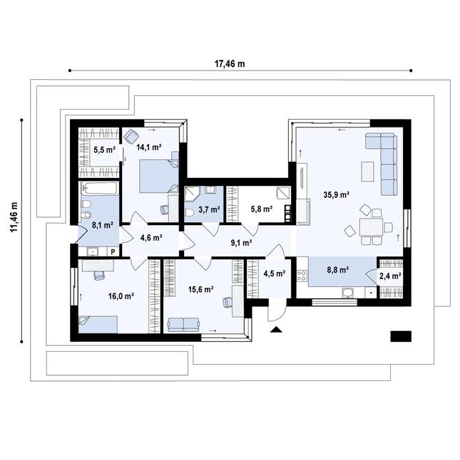 Rzut parteru POW. 134,1 m²