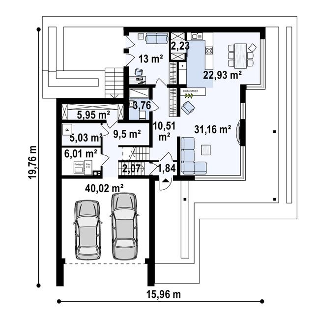 Rzut parteru POW. 154,0 m²