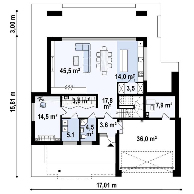 Rzut parteru POW. 156,8 m²