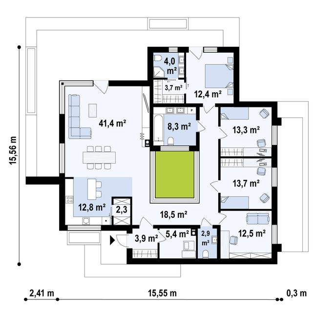 Rzut parteru POW. 155,0 m²