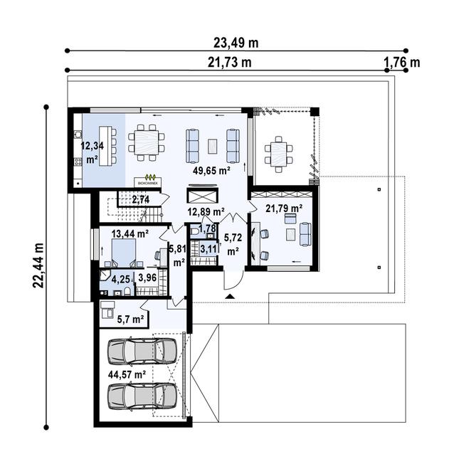 Rzut parteru POW. 188,0 m²