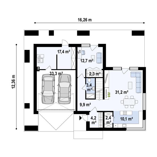 Rzut parteru POW. 124,5 m²
