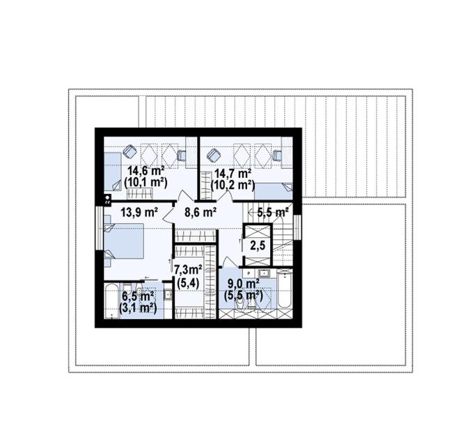 Rzut poddasza POW. 77,1 m²