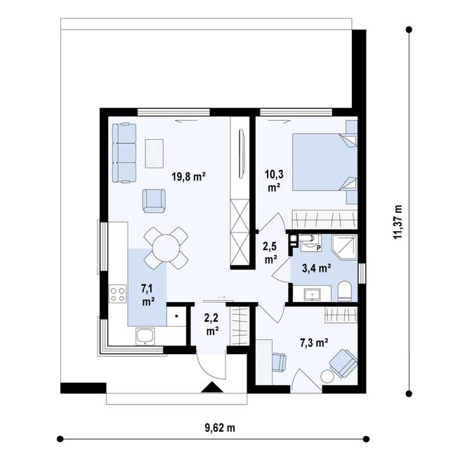 Rzut parteru POW. 52,6 m²