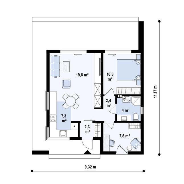 Rzut parteru POW. 53,6 m²