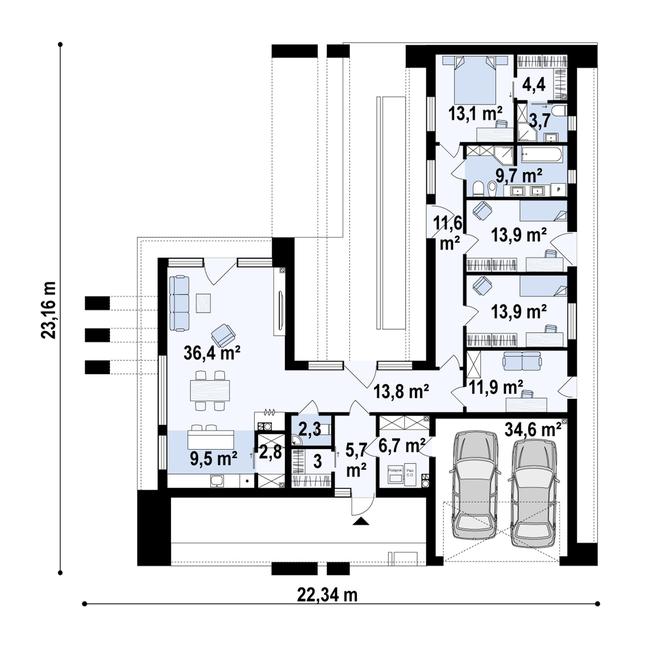 Rzut parteru POW. 197,7 m²