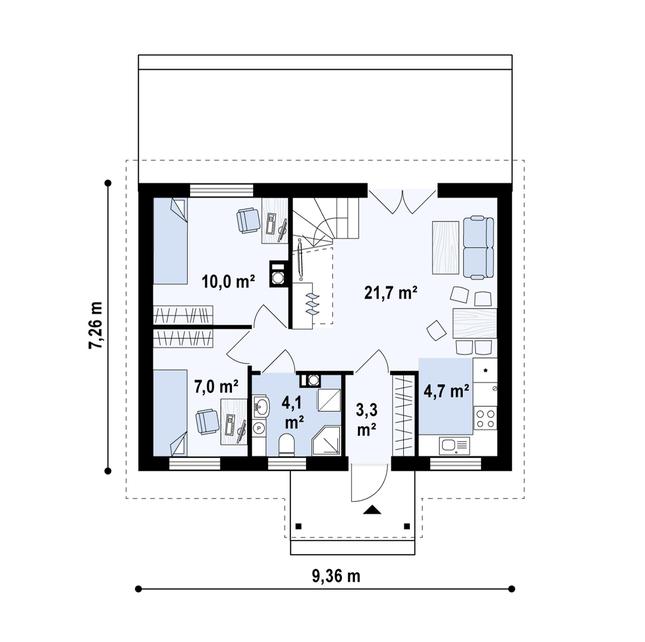 Rzut parteru POW. 49,0 m²