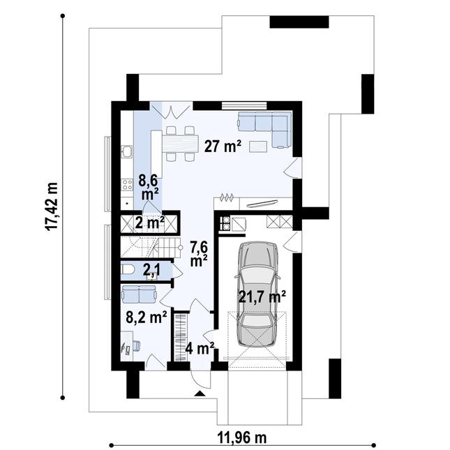Rzut parteru POW. 81,4 m²