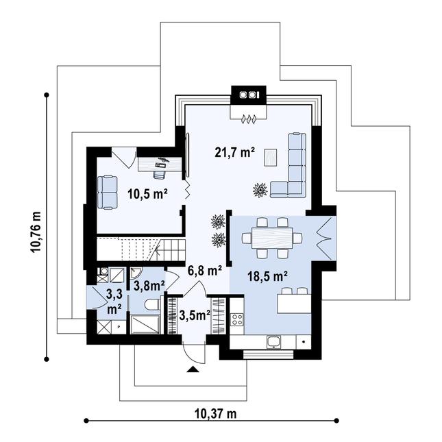 Rzut parteru POW. 68,0 m²