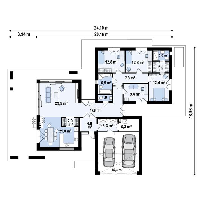 Rzut parteru POW. 193,6 m²