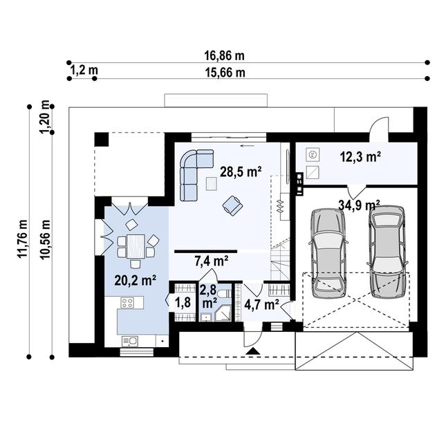 Rzut parteru POW. 111,3 m²