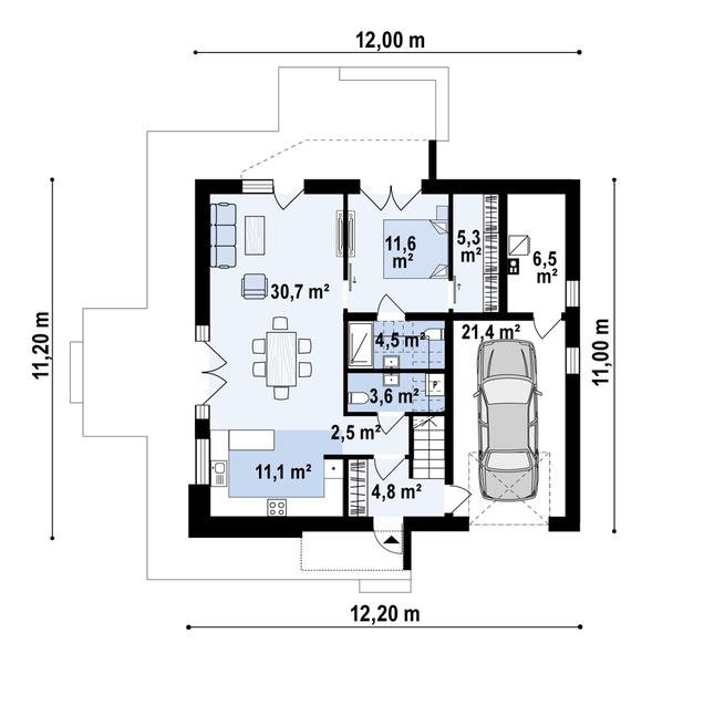 Rzut parteru POW. 102,0 m²