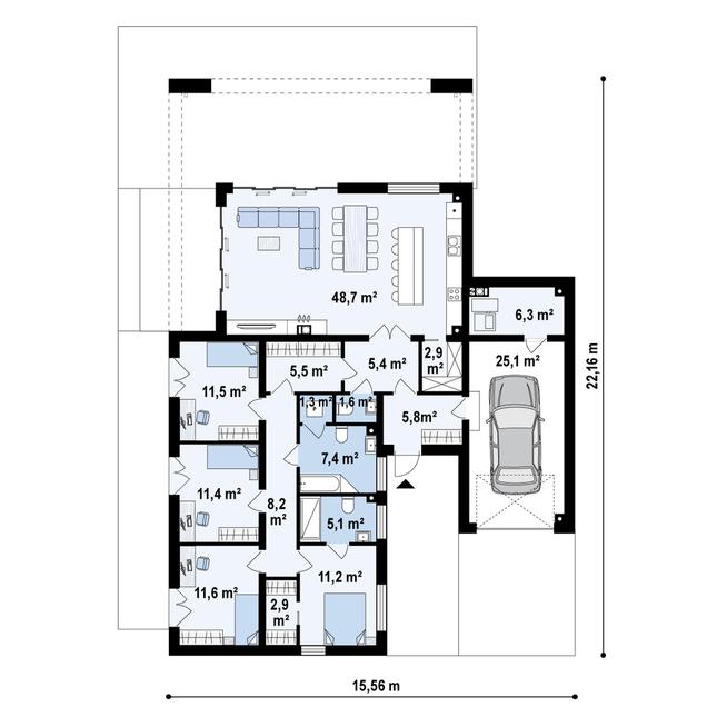 Rzut parteru POW. 172,6 m²