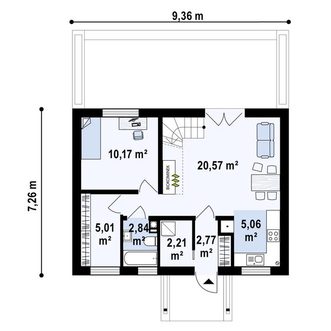 Rzut parteru POW. 48,6 m²