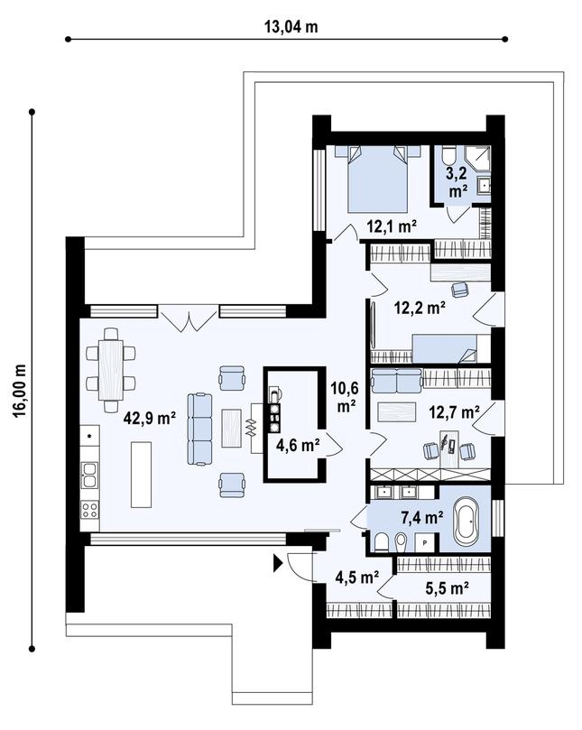 Rzut parteru POW. 115,6 m²