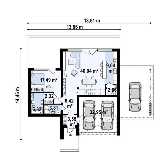 Rzut parteru POW. 124,6 m²