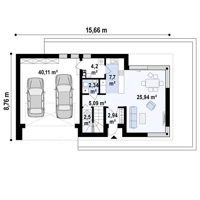 Rzut parteru POW. 91,0 m²