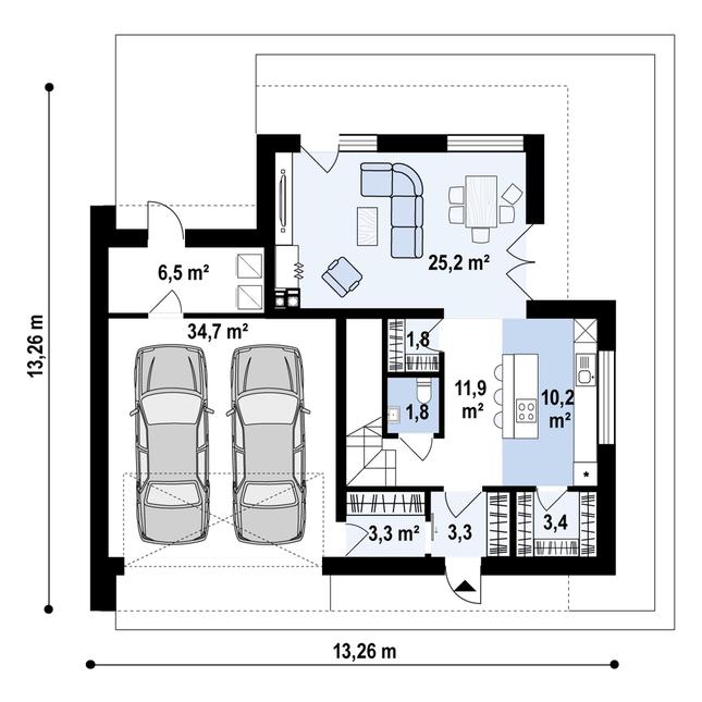 Rzut parteru POW. 102,2 m²