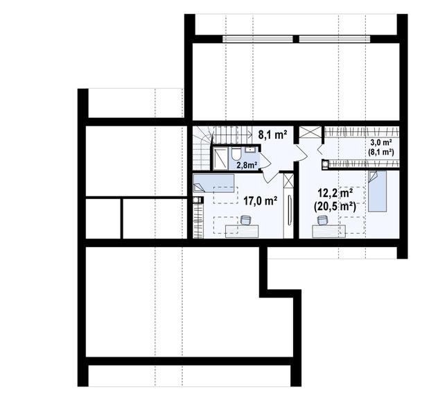 Rzut poddasza POW. 56,8 m²