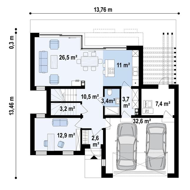 Rzut parteru POW. 117,0 m²