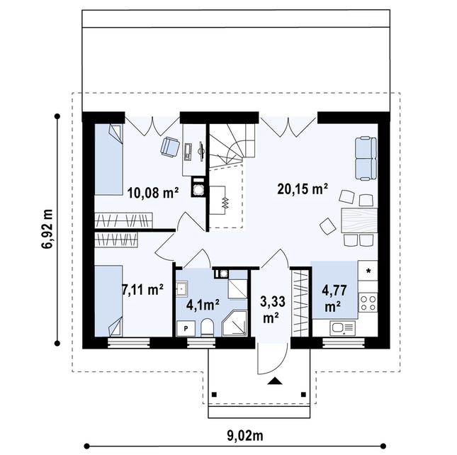Rzut parteru POW. 49,5 m²