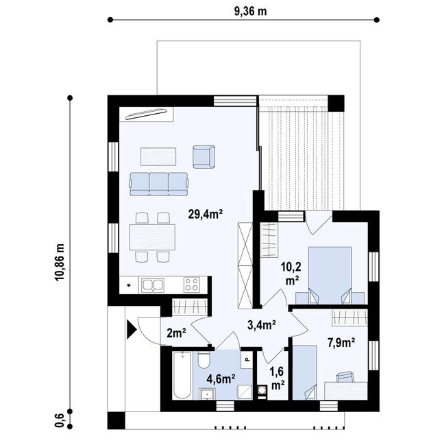 Rzut parteru POW. 59,0 m²