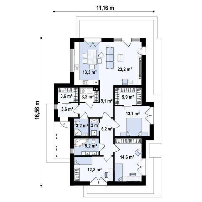 Rzut parteru POW. 118,3 m²