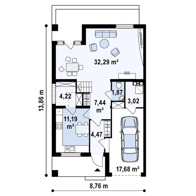 Rzut parteru POW. 82,2 m²