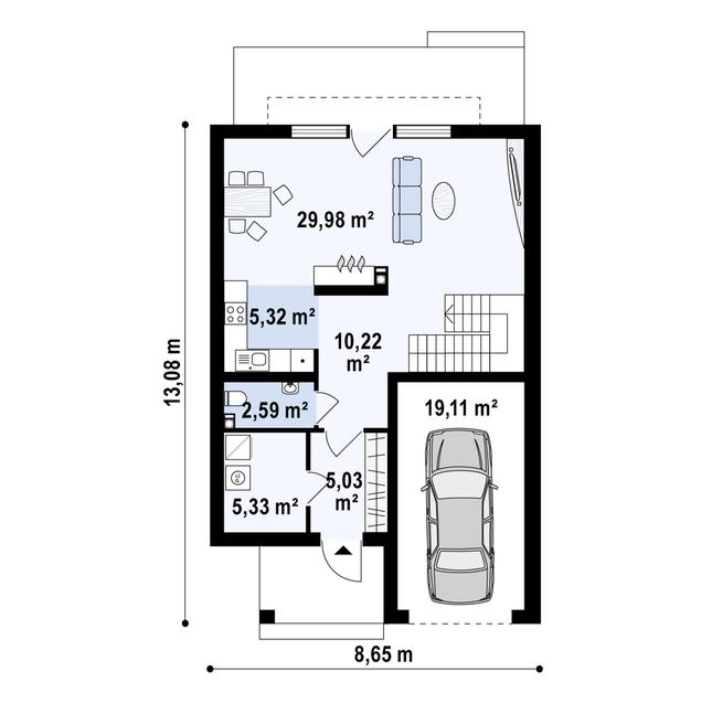 Rzut parteru POW. 77,6 m²