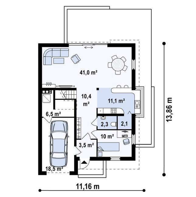 Rzut parteru POW. 105,5 m²