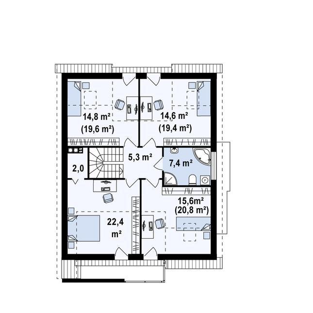 Rzut poddasza POW. 100,8 m²