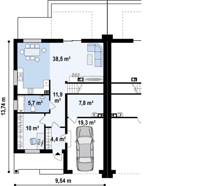 Rzut parteru POW. 92,8 m²