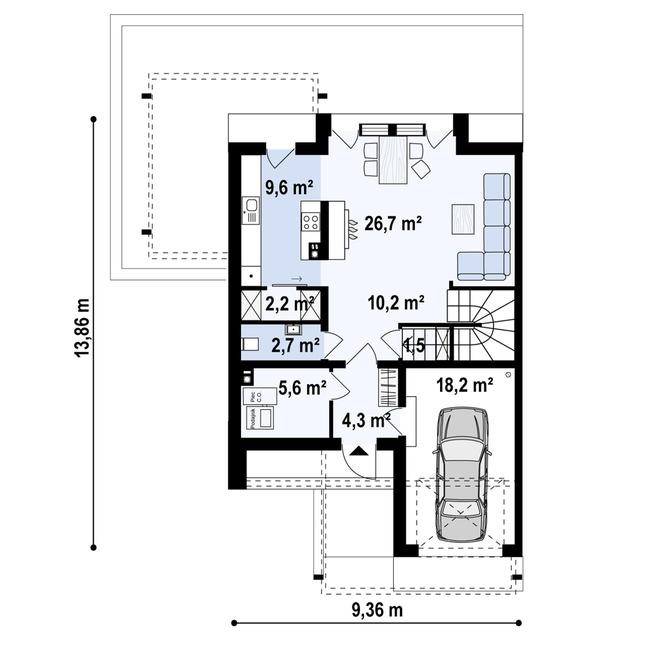 Rzut parteru POW. 81,0 m²