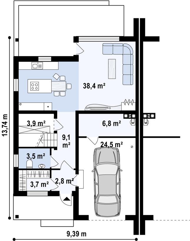 Rzut parteru POW. 91,8 m²