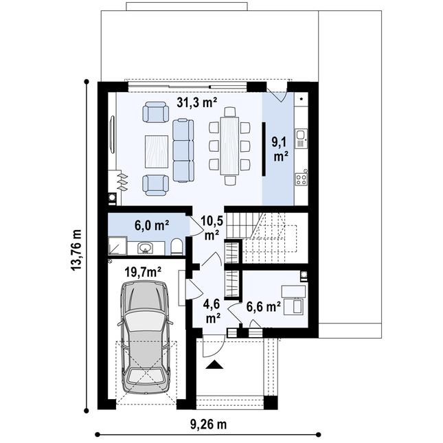 Rzut parteru POW. 87,8 m²
