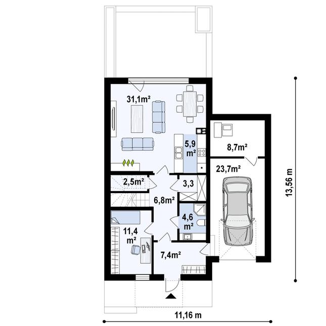 Rzut parteru POW. 105,3 m²